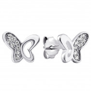Серебряные пуссеты Бабочка с фианитами (E00049)