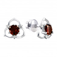 Серебряные пуссеты с гранатом и фианитами (2332/9р-GAR)