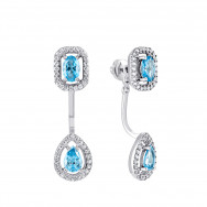 Серебряные пуссеты с кварцем London blue 2 в 1 (2397/1р-QLB)