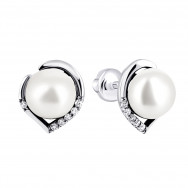 Серебряные пуссеты с жемчугом и фианитами (2441/1р-PWT)