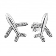 Серебряные пуссеты Самолет с фианитами (20359)
