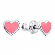 Серебряные пуссеты Сердце с эмалью ( 529С.Роз.Rh)