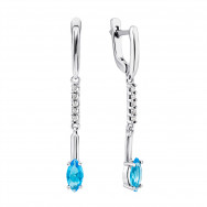 Серебряные серьги-подвески с голубым кварцем и фианитами (2897/9р-QSWB)