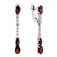 Серебряные серьги-подвески с гранатом и фианитами (2913/9р-GARN)
