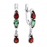 Серебряные серьги-подвески с гранатом и зеленым кварцем (2929/9р-GARNQG)