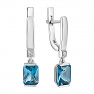 Серебряные серьги-подвески с кварцем London blue и фианитами (2368/1р-QLB)