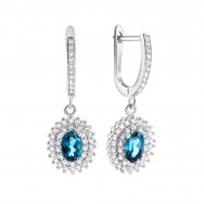 Серебряные серьги-подвески с лондон-топазами и фианитами (Тд0050/топld-E)