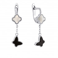 Серебряные серьги-подвески с перламутром и ониксом (СК2ПО/192)