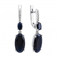 Серебряные серьги-подвески с сапфиром и фианитами (2991/9р-NSPH)