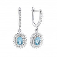 Серебряные серьги-подвески с топазами swiss и фианитами (Тд0050/топsw-E)