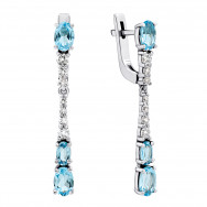 Серебряные серьги-подвески с топазом swiss и фианитами (2913/9р-TSWB)
