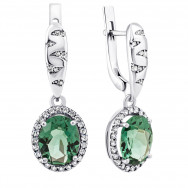 Серебряные серьги-подвески с зеленым кварцем и фианитами (2098/1р-QGR)
