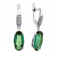 Серебряные серьги-подвески с зеленым кварцем и фианитами (2103/1р-QGR)