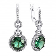 Серебряные серьги-подвески с зеленым кварцем и фианитами (2164/1р-QGR)