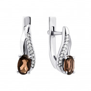 Серебряные серьги с дымчатым кварцем и фианитами (2066/1р-QSMK)