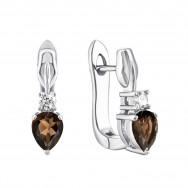 Серебряные серьги с дымчатым кварцем и фианитами (Тд0057/раух-Е)