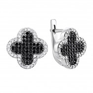 Серебряные серьги Клевер с фианитами (20594chb)