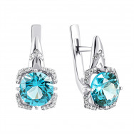 Серебряные серьги с голубым кварцем и фианитами (2071/1р-QSWB)