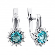 Серебряные серьги с голубым кварцем и фианитами (2072/1р-QSWB)