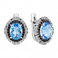 Серебряные серьги с танзанитом и фианитами (2106чб/1р-QTANZ)