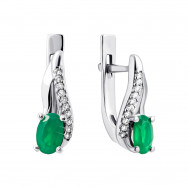 Серебряные серьги с зеленым агатом и фианитами (2066/1р-GRAG)