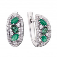 Серебряные серьги с зеленым агатом, зеленым кварцем и фианитами (2068/9р-GAG)