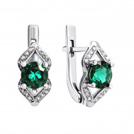 Серебряные серьги с зеленым кварцем и фианитами (2051/1р-QGR)