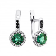 Серебряные серьги с зеленым кварцем и фианитами (2119/1р-QGR)