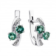 Серебряные серьги с зеленым кварцем и фианитами (2488/9р-QGR)