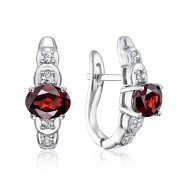 Серебряные серьги с гранатом и фианитами. (GRE2125-E/12/5050)