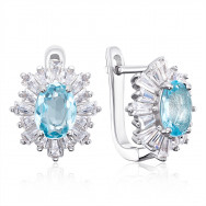 Серебряные серьги с топазом sky и фианитами (NA554-E/12/7138)