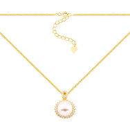 Серебряное позолоченное колье с жемчугом и фианитами (SN01204-GD)