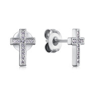 Серебряные пусеты Крестики с фианитами  SZDE00293-E/12/1