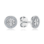 Серебряные пуссеты Клевер с фианитами SZDE00518-E/12/1