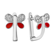 Серебряные серьги Бабочки с эмалью и фианитами (SZDE06807-B)