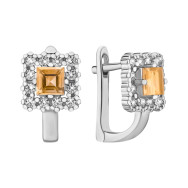 Серебряные серьги с цитрином и фианитами (SZDE15968 цит)