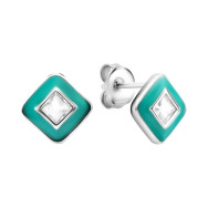 Серебряные серьги-пуссеты с эмалью и фианитами (SZDE21216)