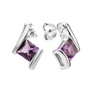 Серебряные пуcсеты с аметистом и фианитами (SZDE75972-1)