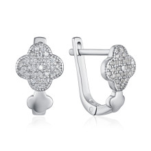 Серебряные серьги Клевер с фианитами B00074-E/12/1