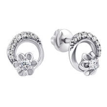 Серебряные пуссеты Цветы с фианитами (2441/9р-CZ)