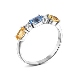 Серебряное кольцо с танзанитом, цитрином и фианитом (1661/1р-QTANCIT)