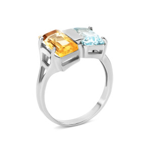 Серебряное кольцо с цитрином и топазом (к1305Rh)