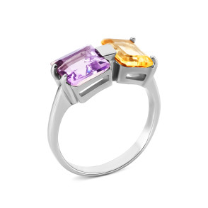 Серебряное кольцо с цитрином и аметистом (к1306Rh)