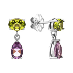 Серебряные серьги с перидотом и аметистом (с1309Rh)