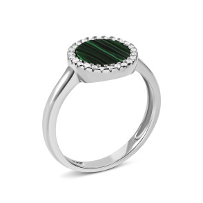 Срібна каблучка з малахітом та фіанітами (FR16363)