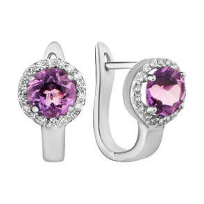 Серебряные серьги с аметистом и фианитами (SE18024 с ам)