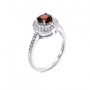 Серебряное кольцо с гранатом и фианитами (Тд0012/гр-R)