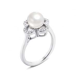 Серебряное кольцо с жемчугом и фианитами (PSS0312R)