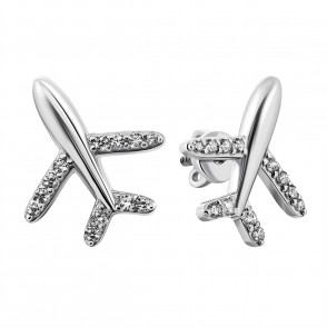 Серебряные пуссеты Самолет с фианитами (20359)