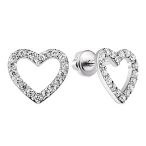 Серебряные пуссеты Сердце с фианитами (2435/9р-CZ)